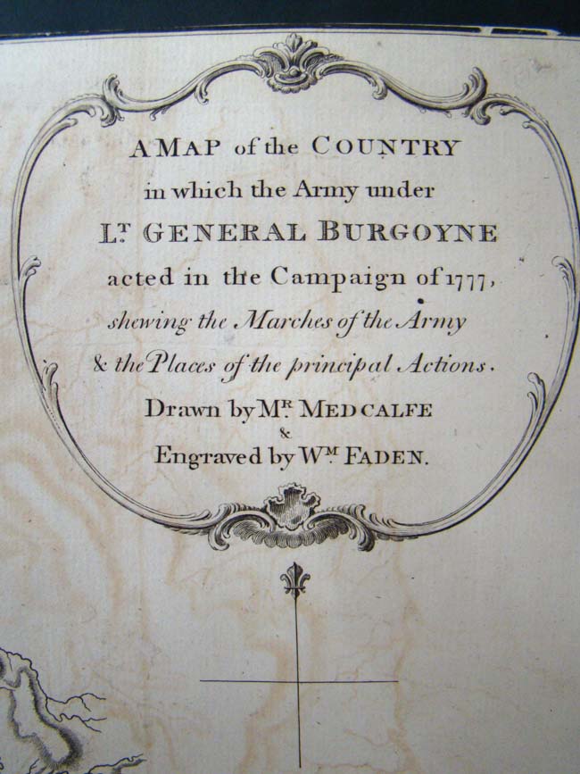 A revolutionary War period map showing The British Army positions under Gen. Burgoyne in 1777